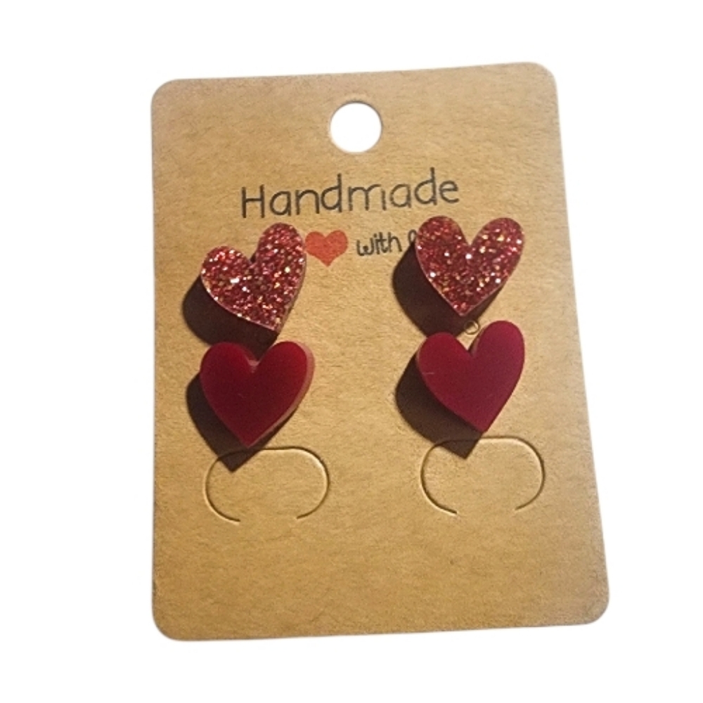 Double Heart Sparkle Acrylic Stud Earrings, 2 Pair